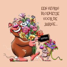 Leuke en grappige verjaardagskaart met beer en muis bloemen