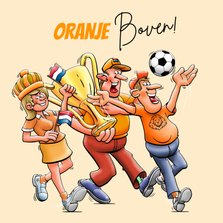 Leuke felicitatiekaart met juichende voetbalfans van oranje