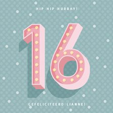 Leuke verjaardagskaart met lichtbak cijfers '16'