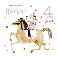 Leuke verjaardagskaart paardenmeisje sterren roze