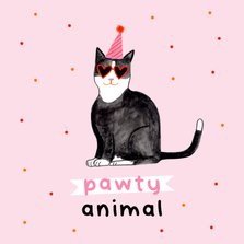 Leuke verjaardagskaart rozepawty animal met kat confetti