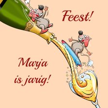 Leuke verjaardagskaart voor vrouw met muizen en champagne