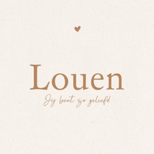 Lief bruin geboortekaartje met papiertextuur met stipjes