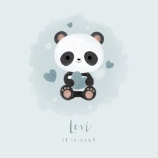 Lief geboortekaartje jongen met panda, hartjes en waterverf