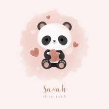 Lief geboortekaartje meisje met panda, hartjes en waterverf