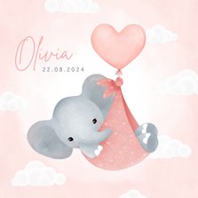 Lief geboortekaartje meisje olifantje in draagzak en ballon
