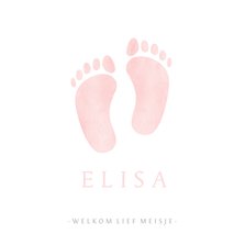 Lief geboortekaartje met roze waterverf baby voetjes