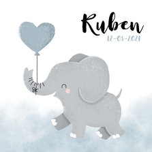 Lief geboortekaartje voor jongen met olifantje en waterverf