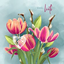 Liefdekaart boeket tulpen met hart