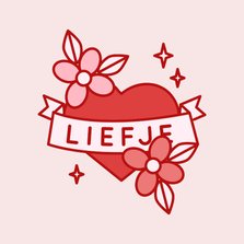 Liefdekaart liefje in tattoo style illustratie roze rood