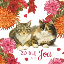 Liefdeskaart Zo blij met jou katten en bloemen
