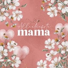 Liefdevol moederdagkaartje met bloemen en bijtjes