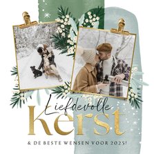 Liefdevolle kerstkaart 2 foto's kersttakken watercolor ster