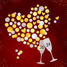 Liefdevolle nieuwjaarskaart champagne proost