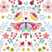 Lieve beterschapskaart met vlinder en bloemen