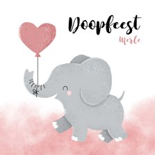 Lieve doopkaart meisje olifantje met ballon en waterverf