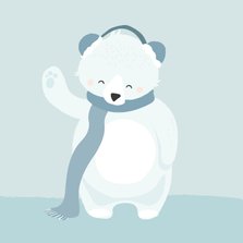 Lieve getekende kaart met ijsbeer en een warme sjaal