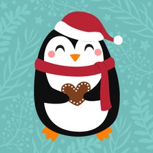 Lieve kerstkaart met pinguin en hartje