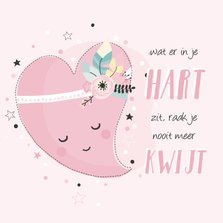 Lieve roze kaart met getekend hart voor een vriendin