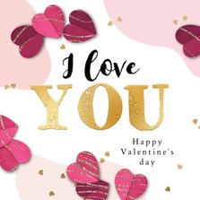 Lieve valentijnskaart 3d hartjes hartjesconfetti goud