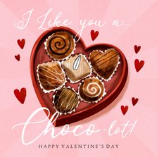 Lieve valentijnskaart 'Choco-lot' bonbons harten watercolor