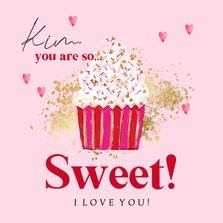 Lieve valentijnskaart illustratie cupcake goud hartjes 