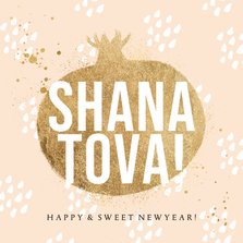 Moderne kaart Joods nieuwjaar Shana Tova goud granaatappel