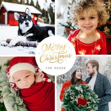 Moderne kerstkaart met 4 eigen foto's en Merry Christmas