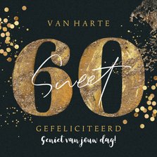 Moderne verjaardagskaart ‘Sweet 60’ getal goud confetti 