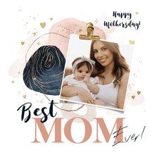 Moederdagkaart 'Best Mom Ever' watercolor sterren goud 