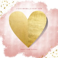 Moederdagkaart hart van goud op roze waterverf