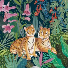 Moederdagkaart met moeder tijger en kind tijger in de jungle