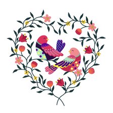 Mooie liefde kaart met vogels in een hart
