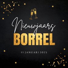 Nieuwjaarsborrel confetti typografie goudlook