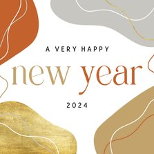 Nieuwjaarskaart abstracte vormen met goud en lijntjes