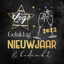 Nieuwjaarskaart bedankt champagne sterren logo 2023