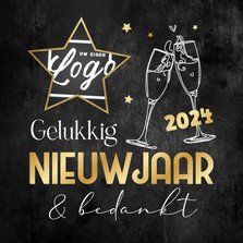 Nieuwjaarskaart bedankt champagne sterren logo 2024
