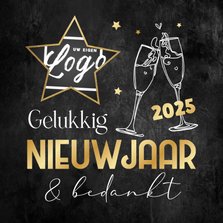 Nieuwjaarskaart bedankt champagne sterren logo 2025