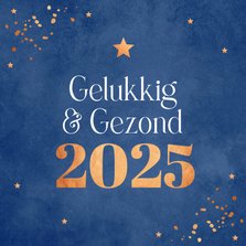 Nieuwjaarskaart blauw gelukkig & gezond 2025 koperlook