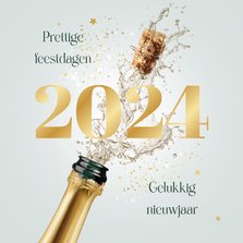Nieuwjaarskaart champagne 2024 sterretjes goud feestdagen