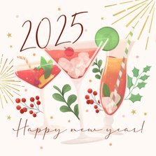 Nieuwjaarskaart cocktails en vuurwerk cheers 2025