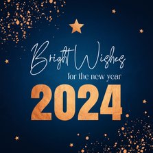 Nieuwjaarskaart donkerblauw koperlook confetti 2024