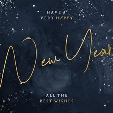 Nieuwjaarskaart donkerblauw New Year in goudlook