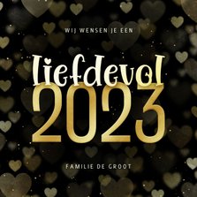 Nieuwjaarskaart goudlook hartjes liefdevol 2023