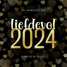 Nieuwjaarskaart goudlook hartjes liefdevol 2024