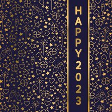 Nieuwjaarskaart happy 2023 illustraties goudlook