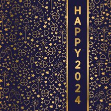 Nieuwjaarskaart happy 2024 illustraties goudlook