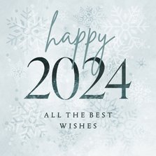 Nieuwjaarskaart happy 2024 lichtblauw met sneeuwvlokken