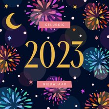 Nieuwjaarskaart kleurrijk vuurwerk 2023