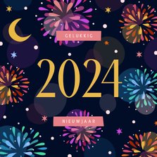 Nieuwjaarskaart kleurrijk vuurwerk 2024